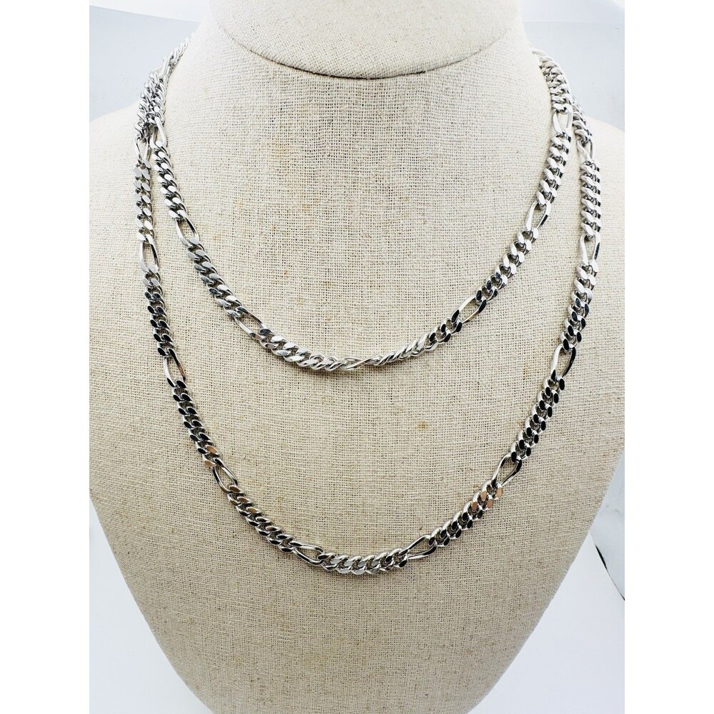 Vintage Monet Figaro Chain Necklace Silver Tone Length 36" 5mm